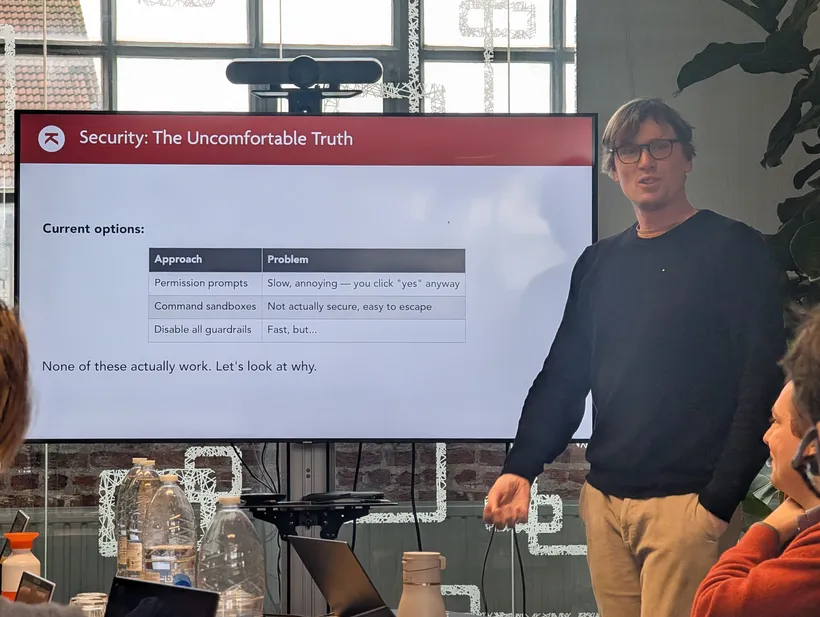 Frank Dekervel delivering the security part of the talk